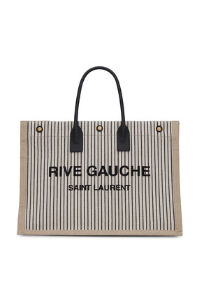 حقيبة يد قماش قنب مخططة بطبعة Rive Gauche